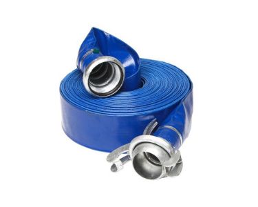 Blue PVC layflat hose assembly with Bauer type couplings